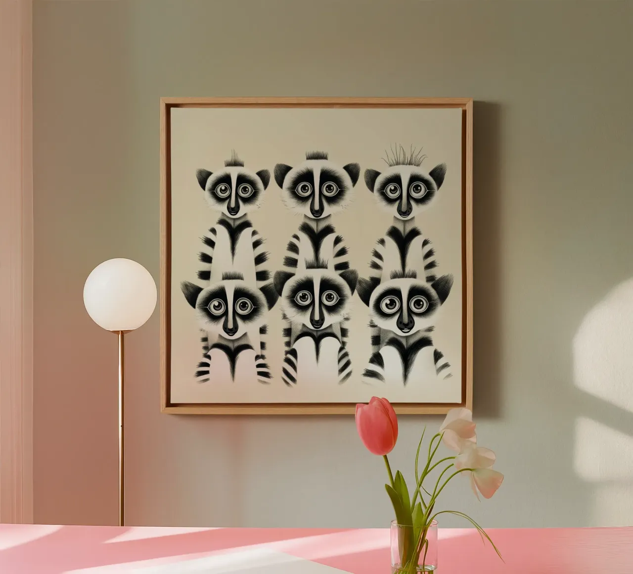 Retro Maki's Bende canvas met Baklijst van Funny Animals