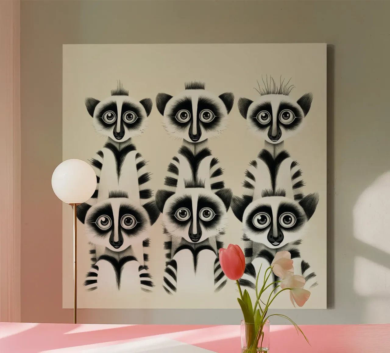Retro Maki's Bende canvas met Baklijst van Funny Animals
