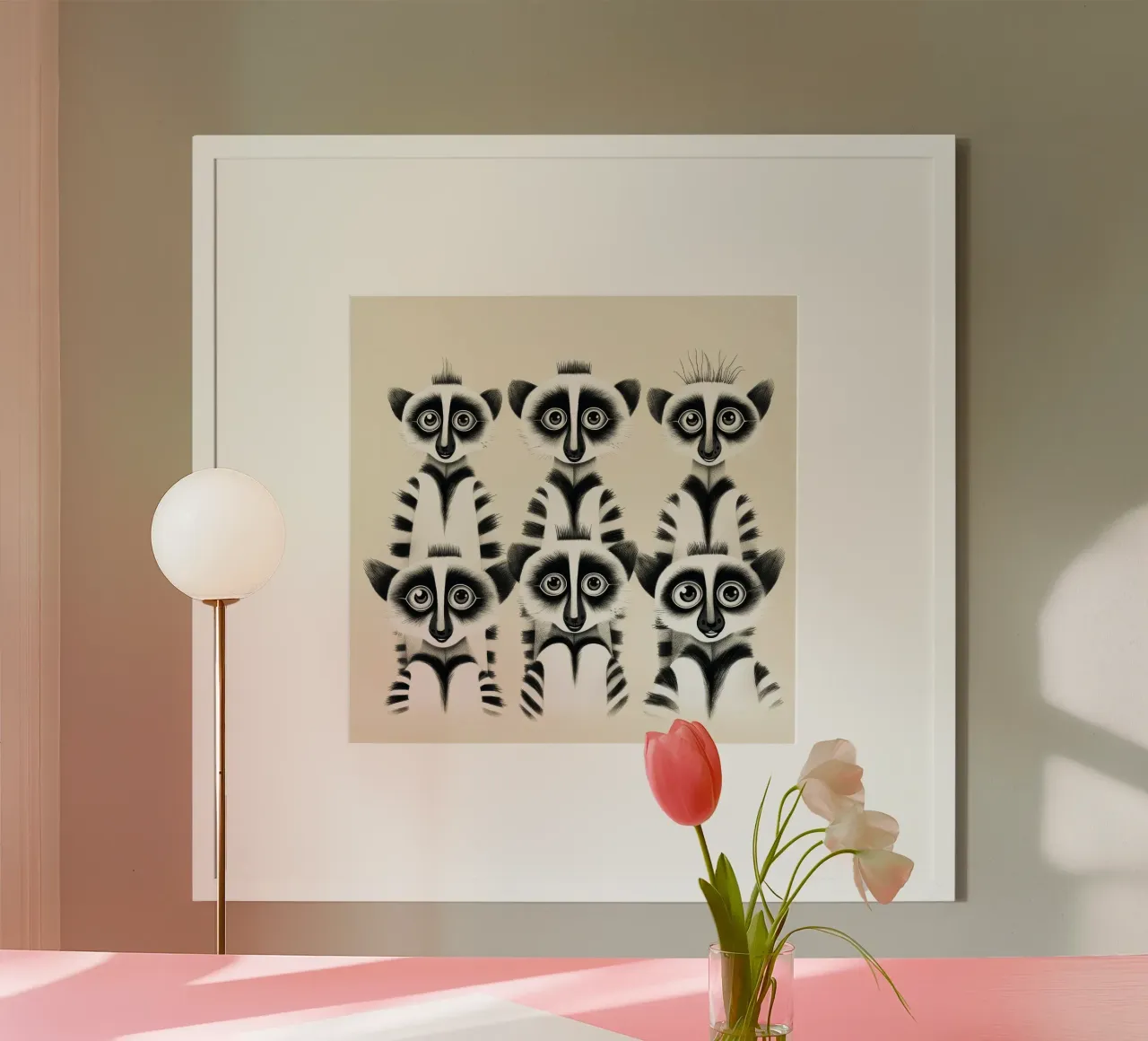 La banda dei lemuri retrò poster con telaio in legno da Funny Animals
