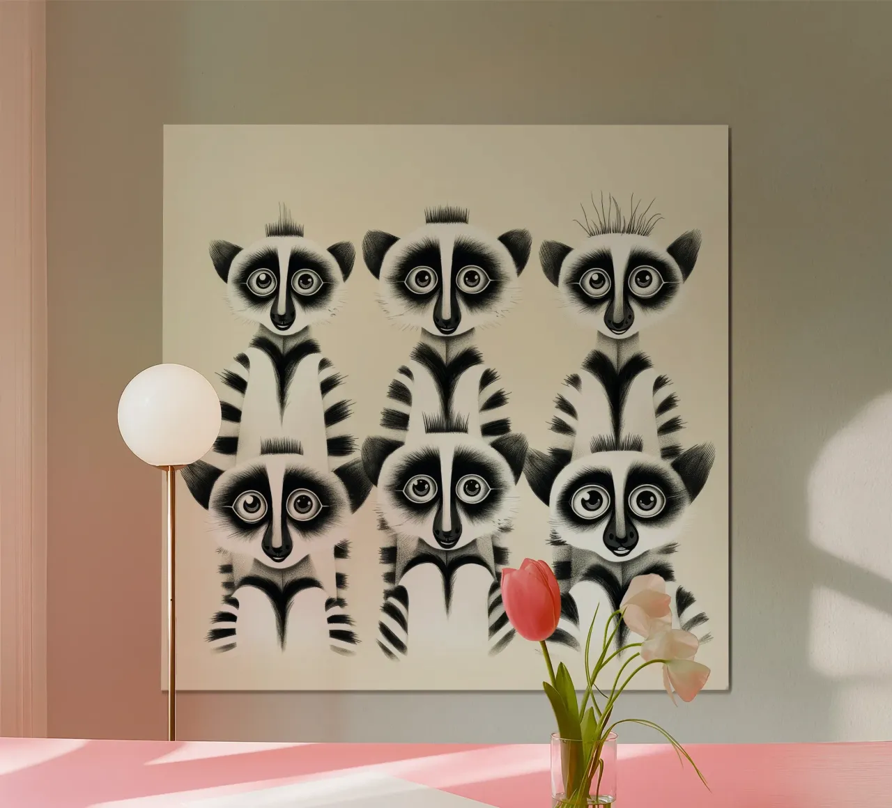 La banda dei lemuri retrò poster con telaio in legno da Funny Animals