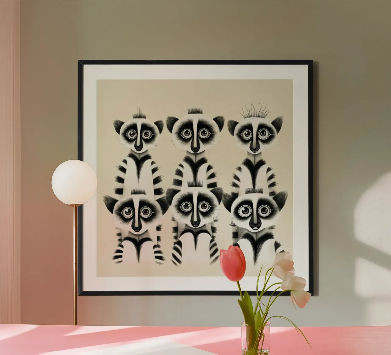 La banda dei lemuri retrò poster con telaio in legno da Funny Animals