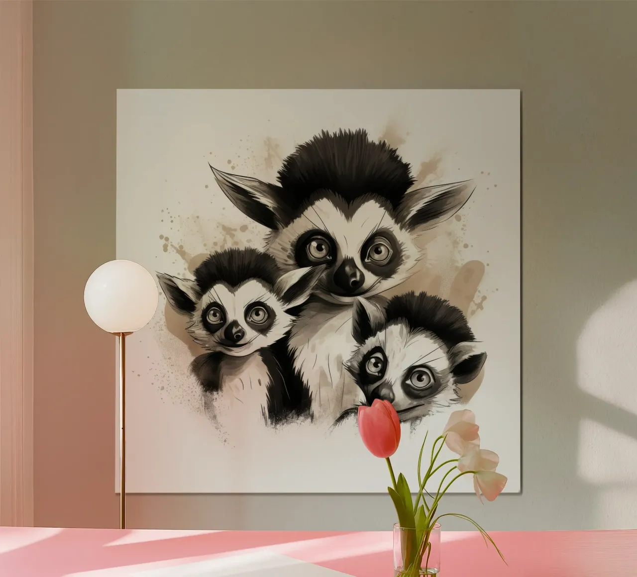 La banda dei lemuri retrò poster con telaio in alluminio da Funny Animals