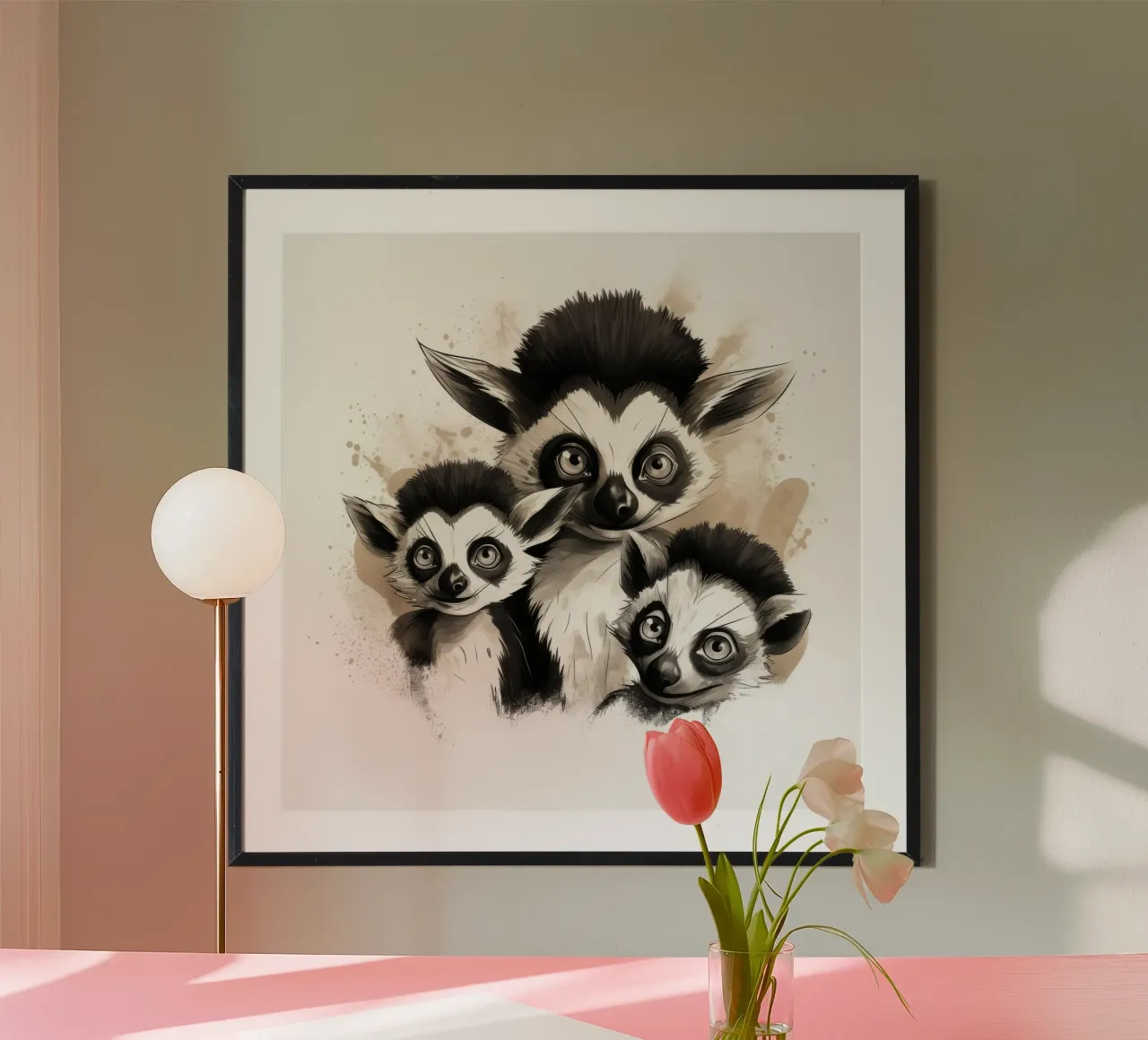 La banda dei lemuri retrò poster con telaio in alluminio da Funny Animals