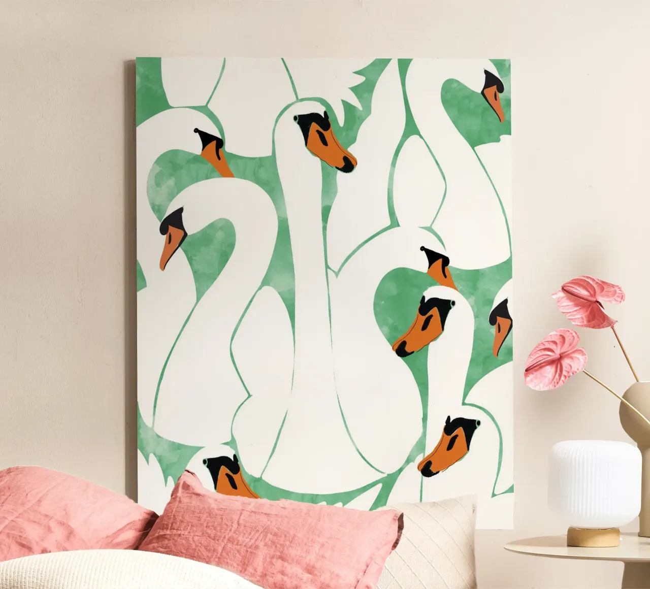 White Calm werd geboren in een zwaan, Wilde dieren aquarel canvas van 83oranges