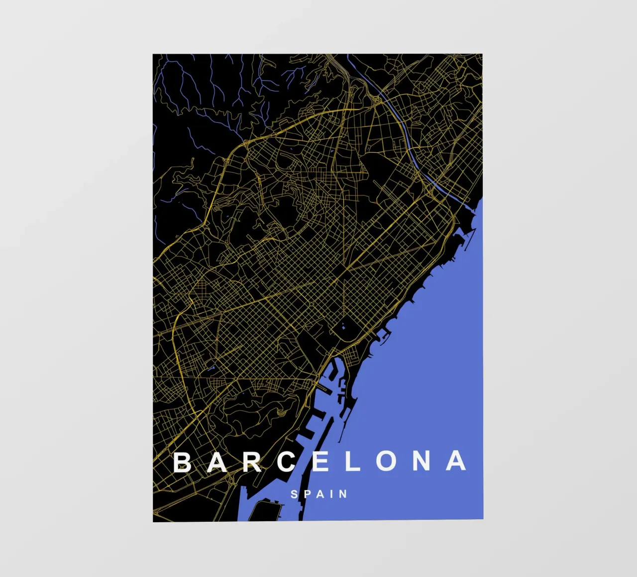 Mappa di Barcellona Spagna in nero e oro telo in pvc da Cartographers Library