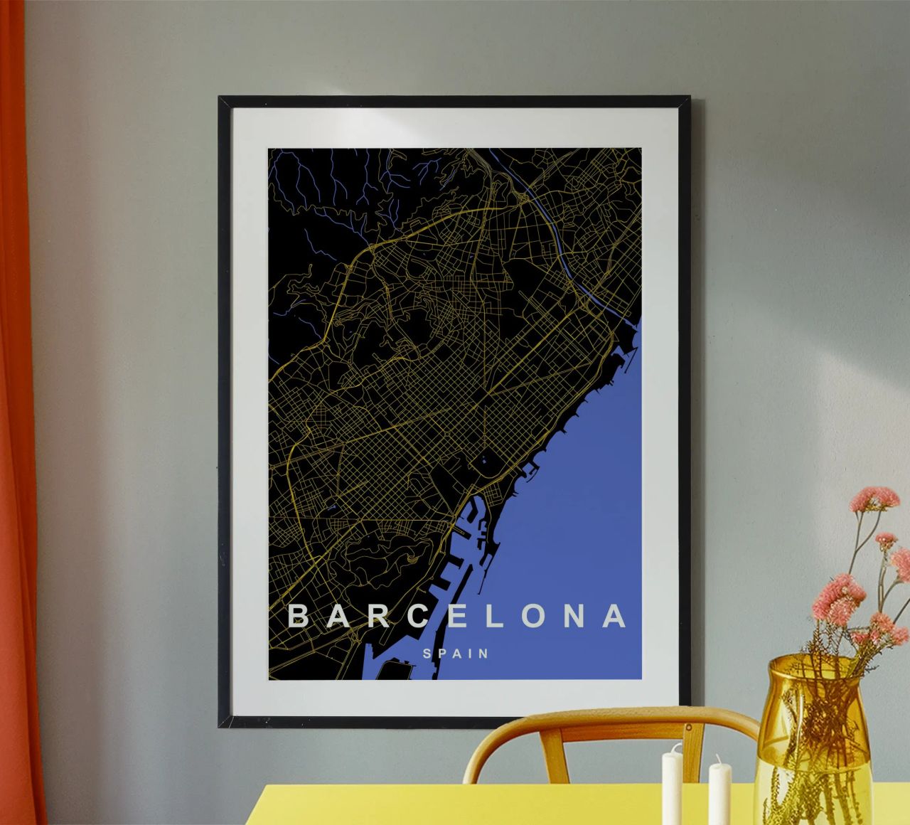Carte de la ville de Barcelone, Espagne, noir et or poster de Cartographers Library