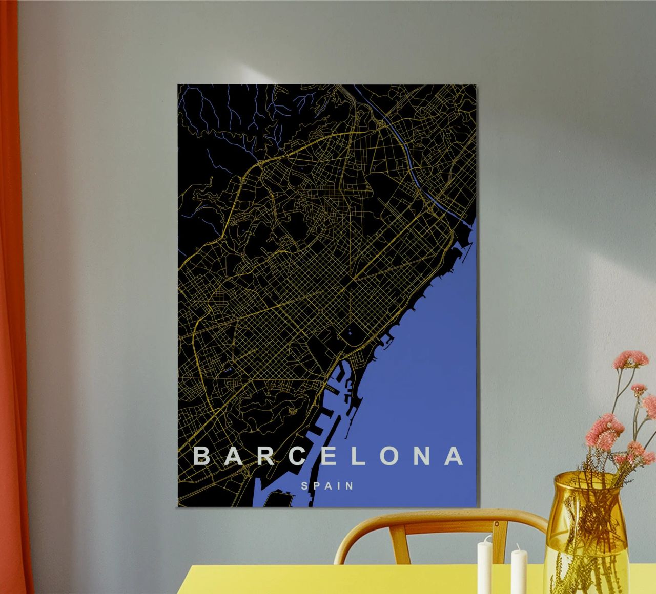 Carte de la ville de Barcelone, Espagne, noir et or poster de Cartographers Library