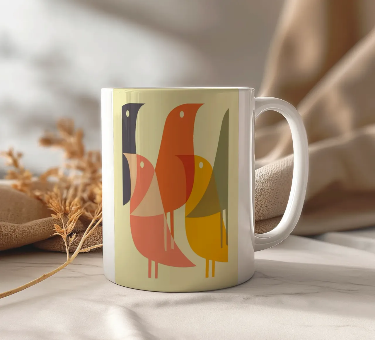 Bird Print - Geometric Art | Pop Culture Print | Mid Century tazza in ceramica da Jaffa Orange