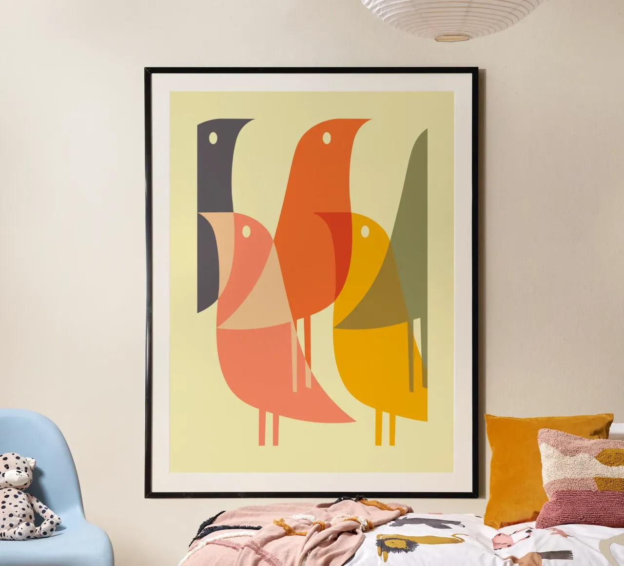 Bird Print - Geometric Art | Pop Culture Print | Mid Century poster con telaio in alluminio da Jaffa Orange