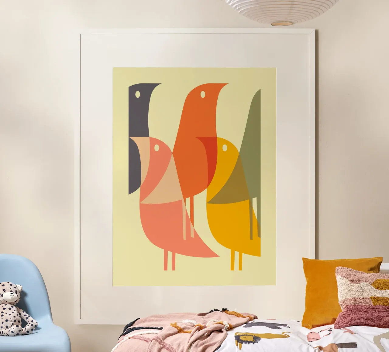 Bird Print - Geometric Art | Pop Culture Print | Mid Century poster con telaio in alluminio da Jaffa Orange