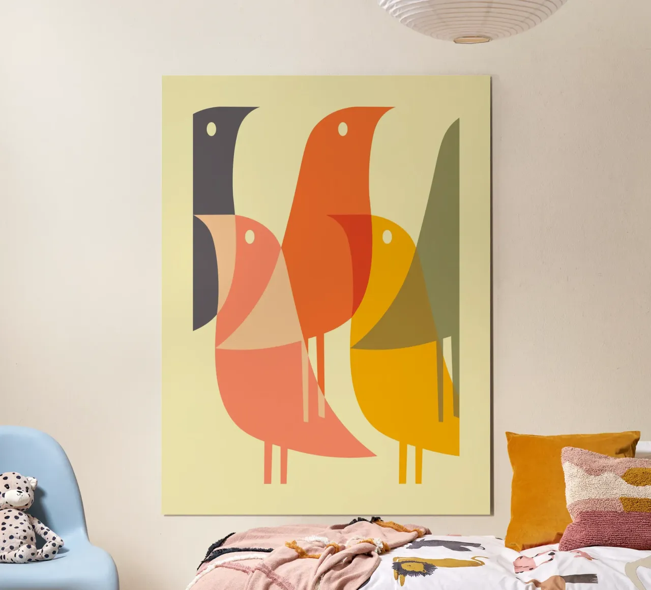 Bird Print - Geometric Art | Pop Culture Print | Mid Century poster con telaio in alluminio da Jaffa Orange