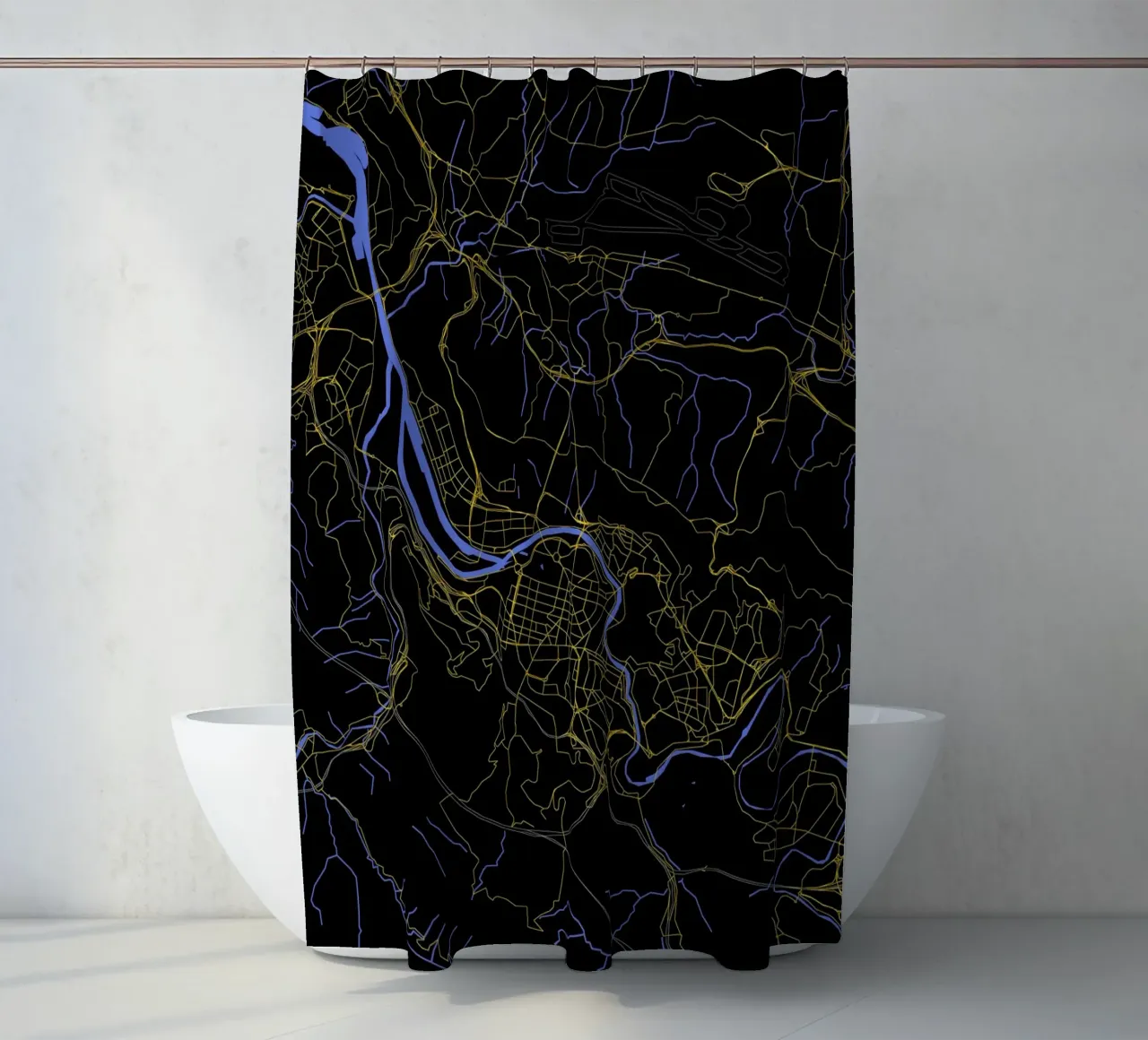 Bilbao Spagna - Mappa della città in nero e oro tenda da doccia da Cartographers Library