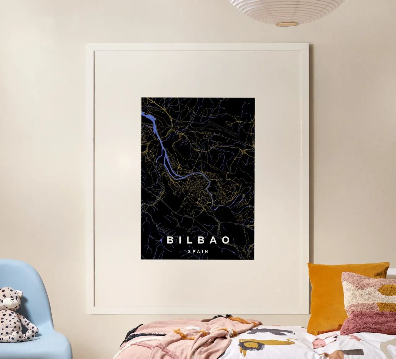 Bilbao Spagna - Mappa della città in nero e oro poster da Cartographers Library