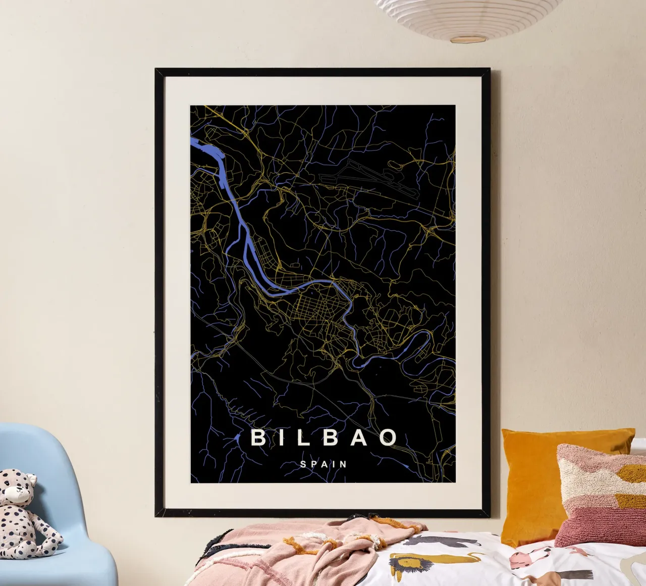 Bilbao Spagna - Mappa della città in nero e oro poster da Cartographers Library