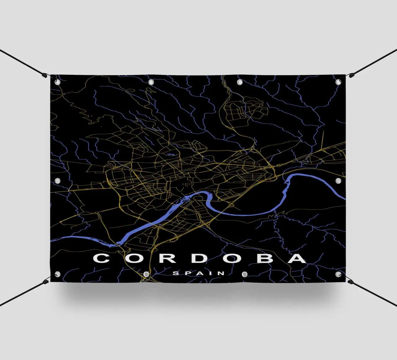 Cordoba Spagna - Mappa della città in nero e oro telo in pvc da Cartographers Library