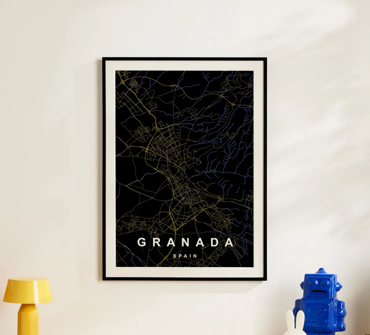 Granada Spagna - Mappa della città in nero e oro poster da Cartographers Library