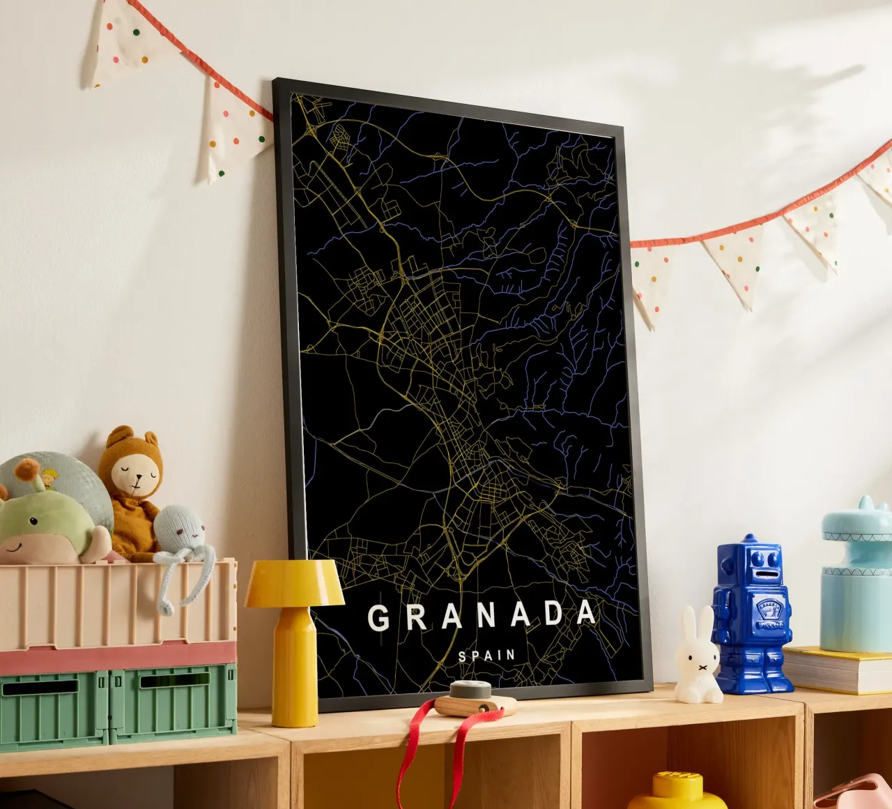 Granada Spagna - Mappa della città in nero e oro poster da Cartographers Library
