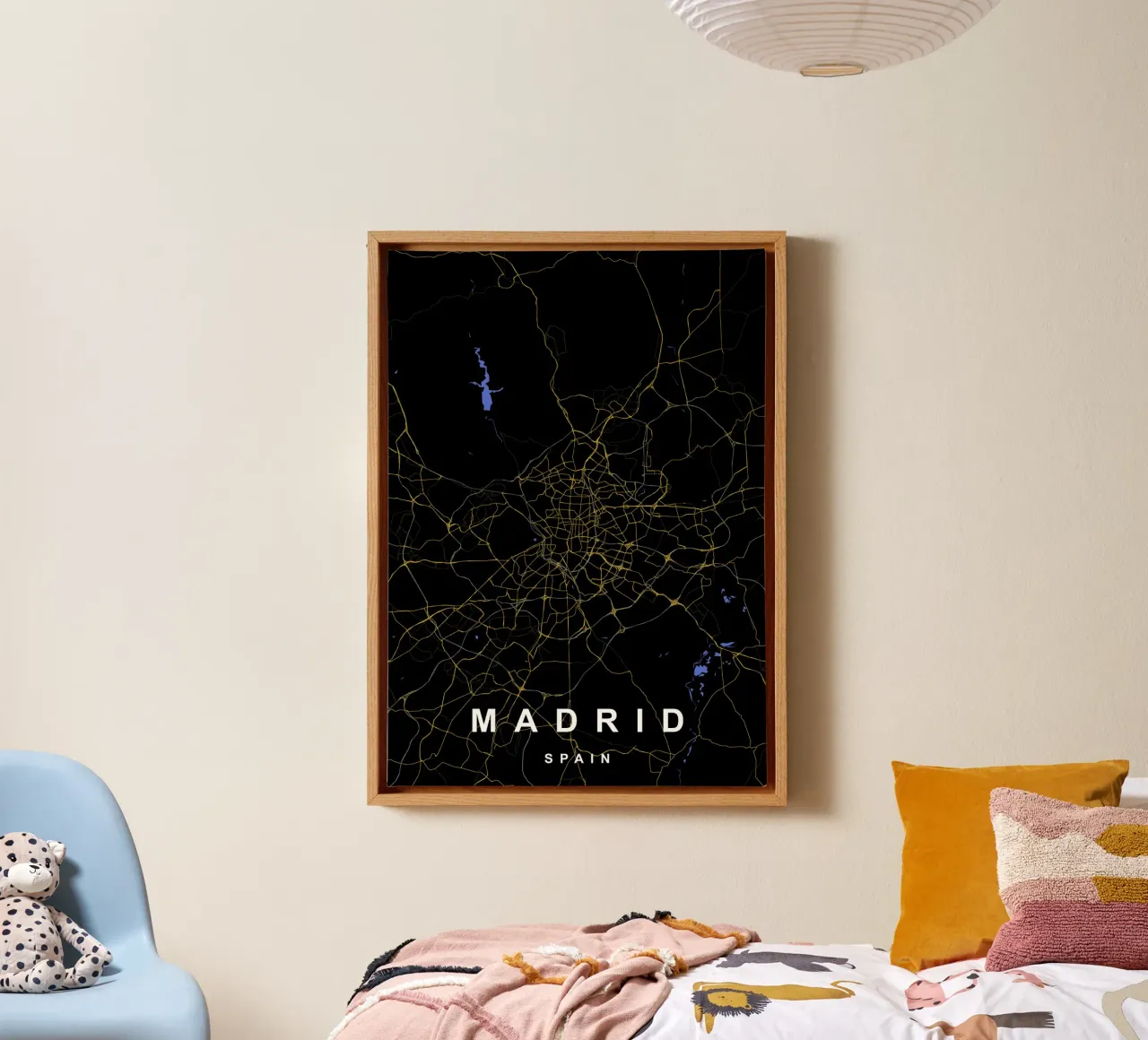 Madrid Spanje Kaart Zwart-Goud canvas met Baklijst van Cartographers Library