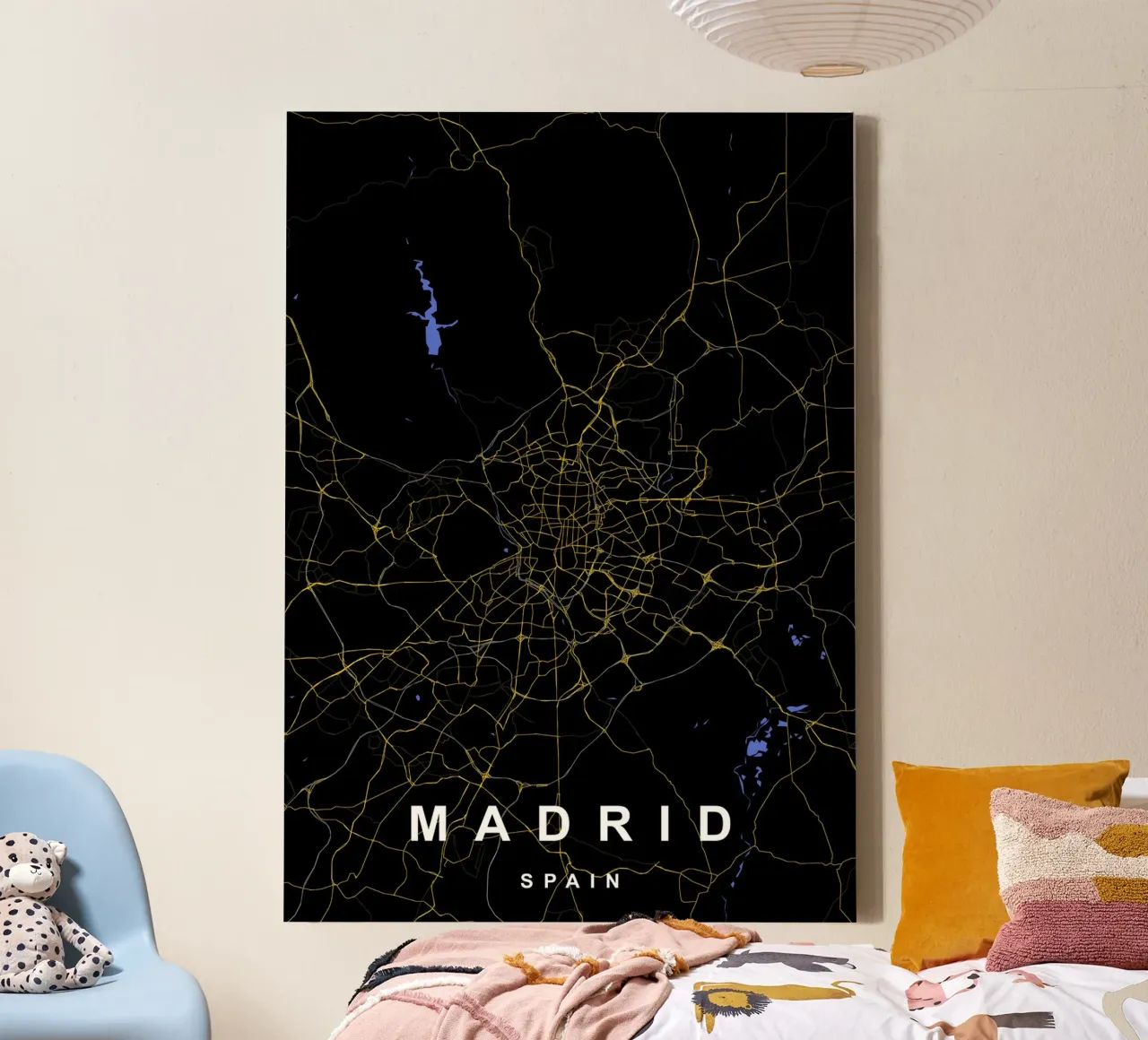 Madrid Spanje Kaart Zwart-Goud canvas met Baklijst van Cartographers Library