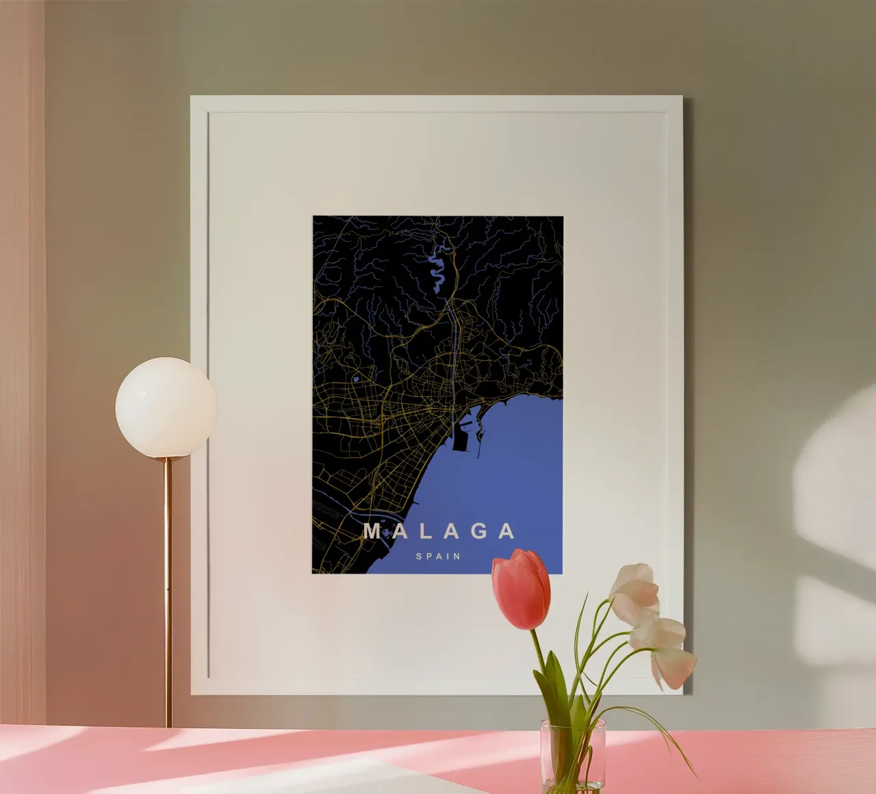 Mappa di Malaga Spagna in nero e oro poster da Cartographers Library