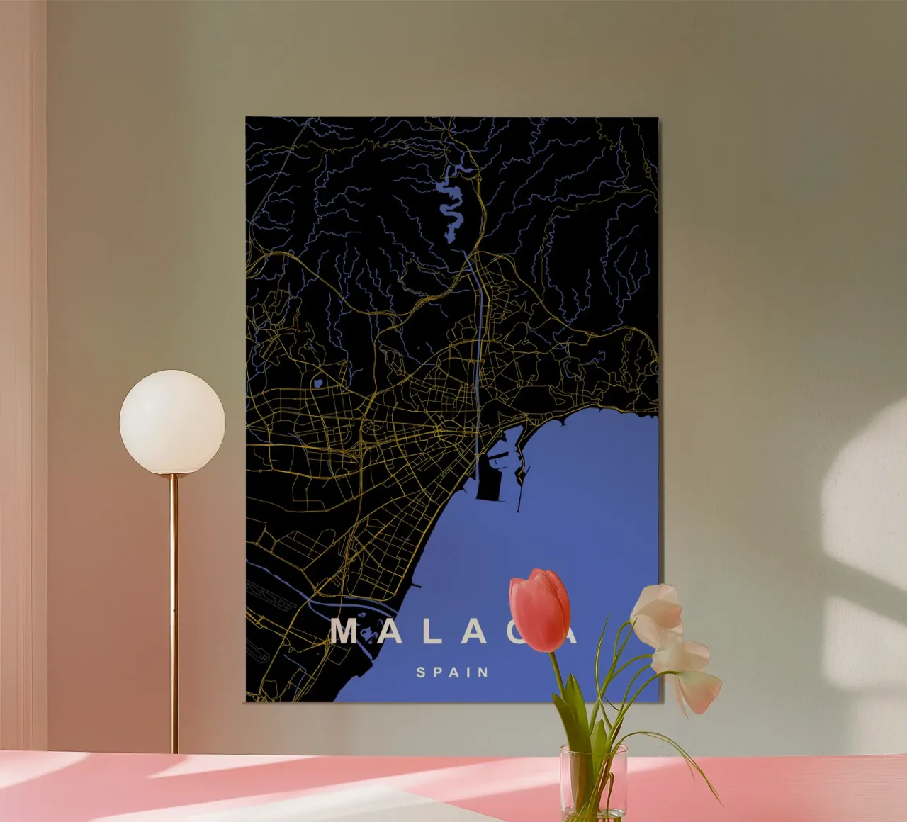 Mappa di Malaga Spagna in nero e oro poster da Cartographers Library