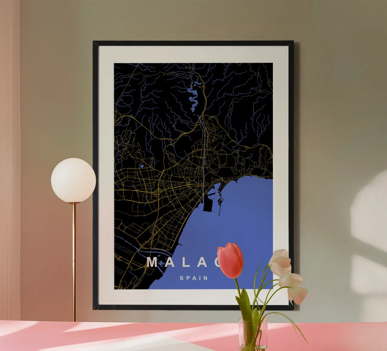 Mappa di Malaga Spagna in nero e oro poster da Cartographers Library