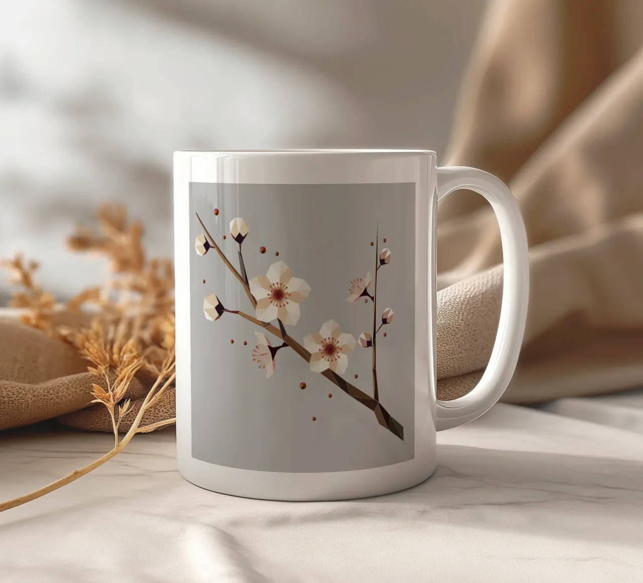 Ramo di fiori di prugno - Delicata eleganza in forma geometrica tazza in ceramica da namosh