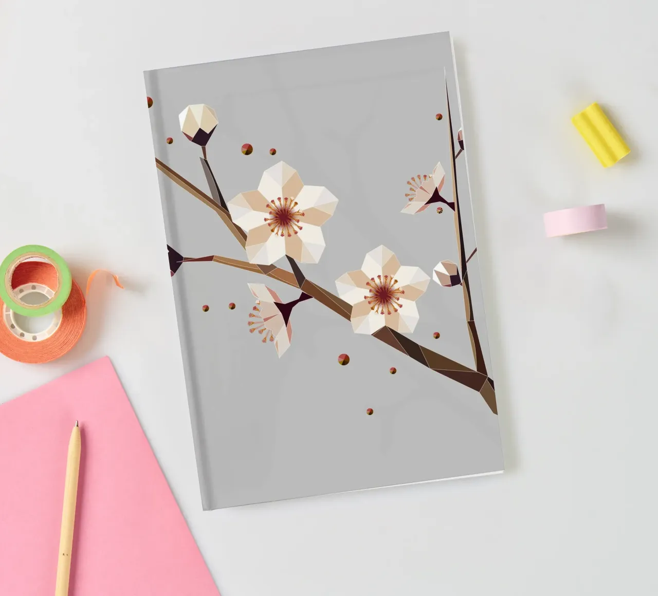 Plum blossom branch - Delicate elegance in geometric form notebook by namosh