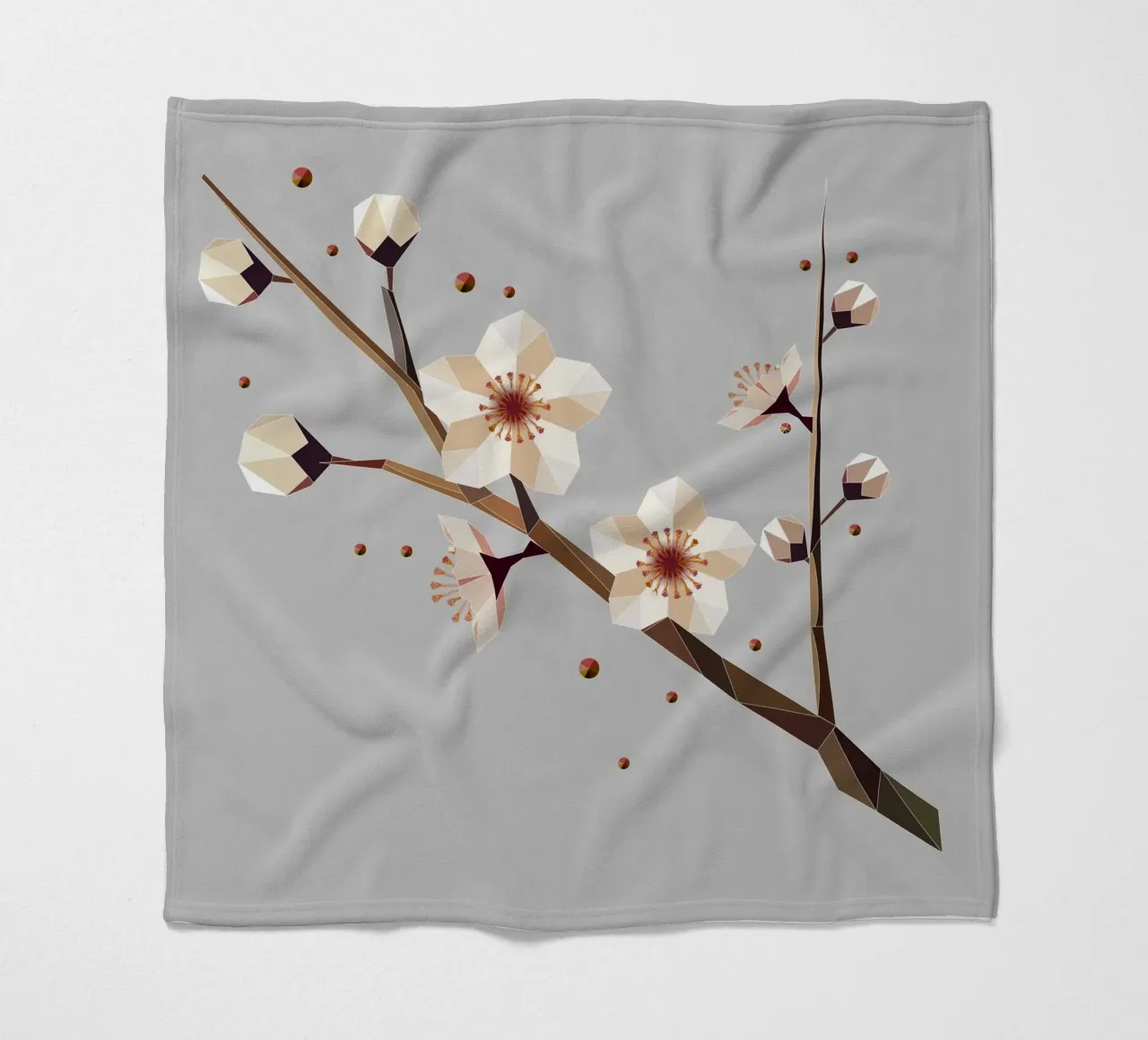 Plum blossom branch - Delicate elegance in geometric form fleece blanket by namosh