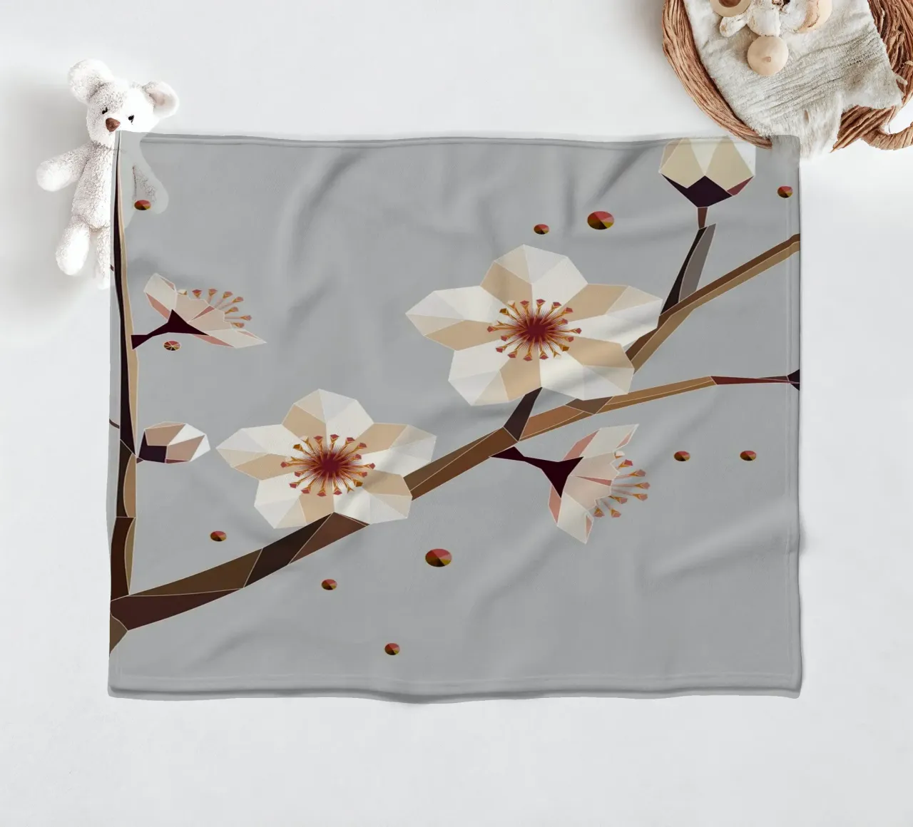 Plum blossom branch - Delicate elegance in geometric form fleece blanket by namosh
