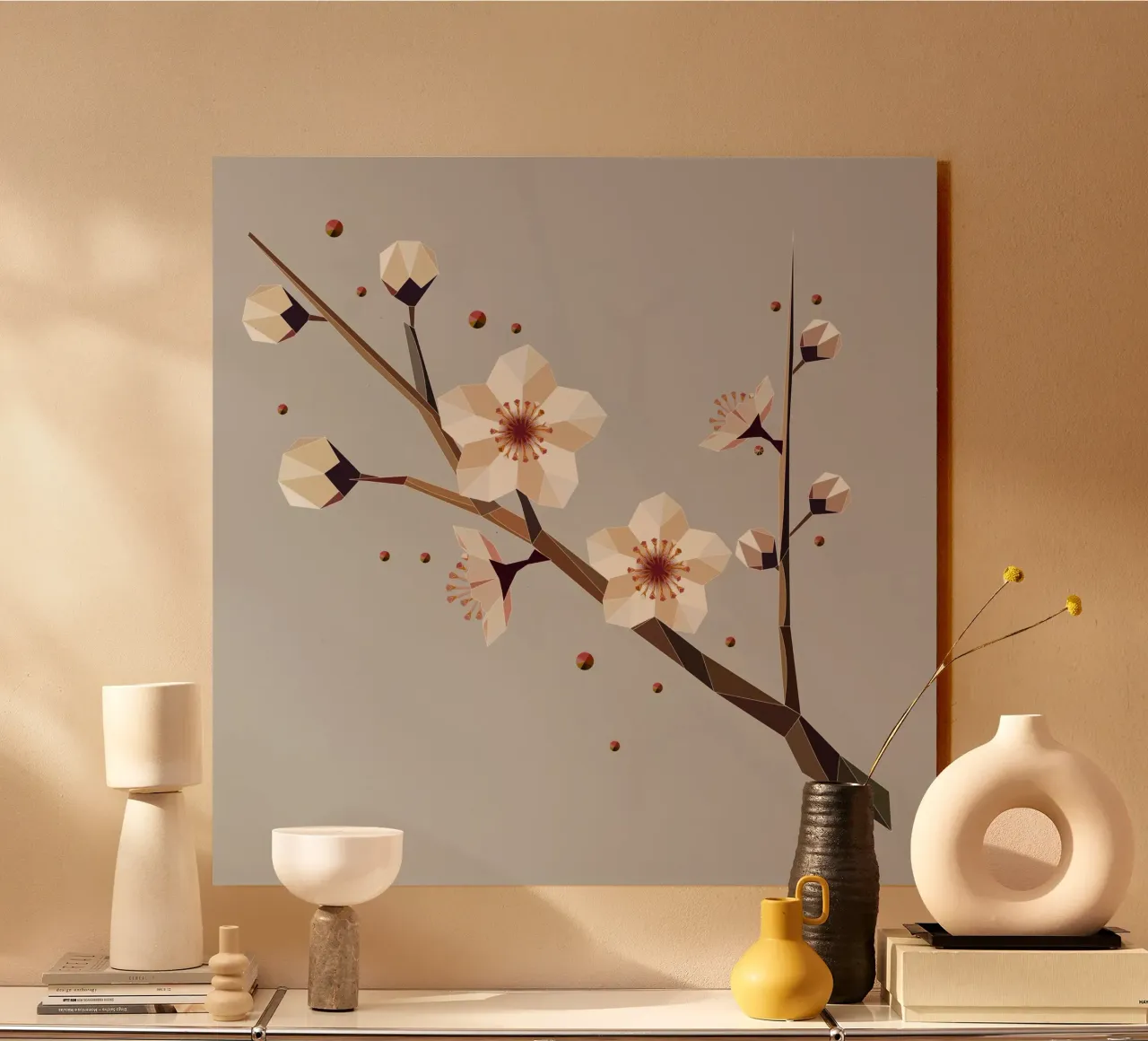 Plum blossom branch - Delicate elegance in geometric form alu-dibond by namosh