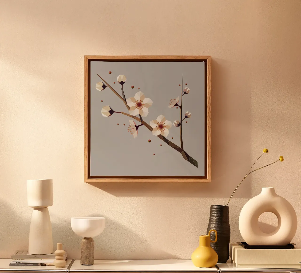 Plum blossom branch - Delicate elegance in geometric form canvas by namosh