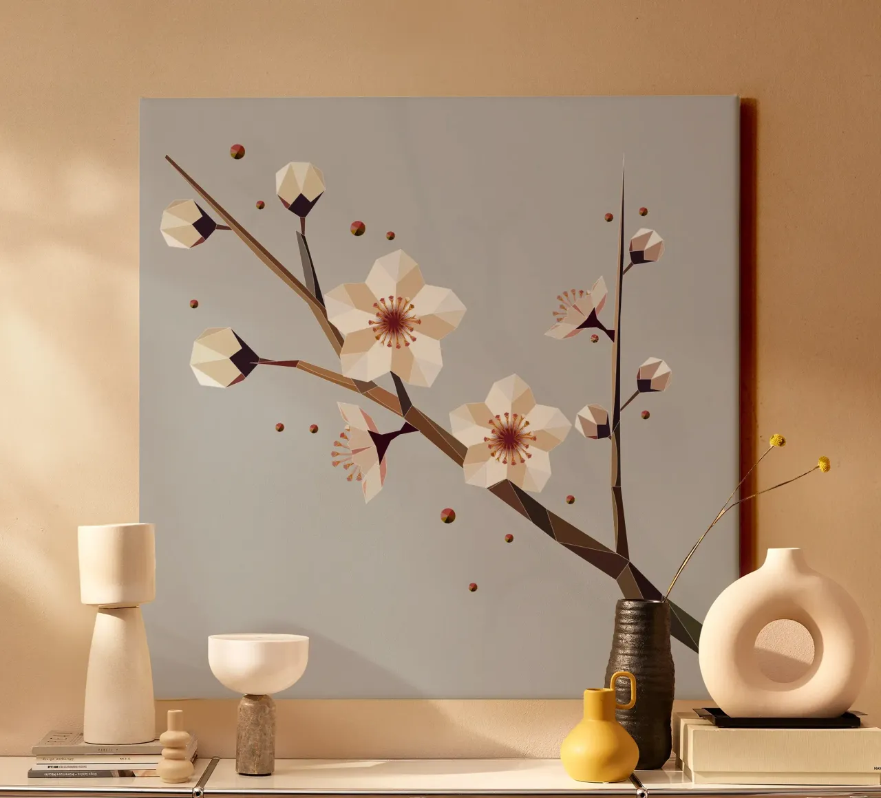 Plum blossom branch - Delicate elegance in geometric form canvas by namosh