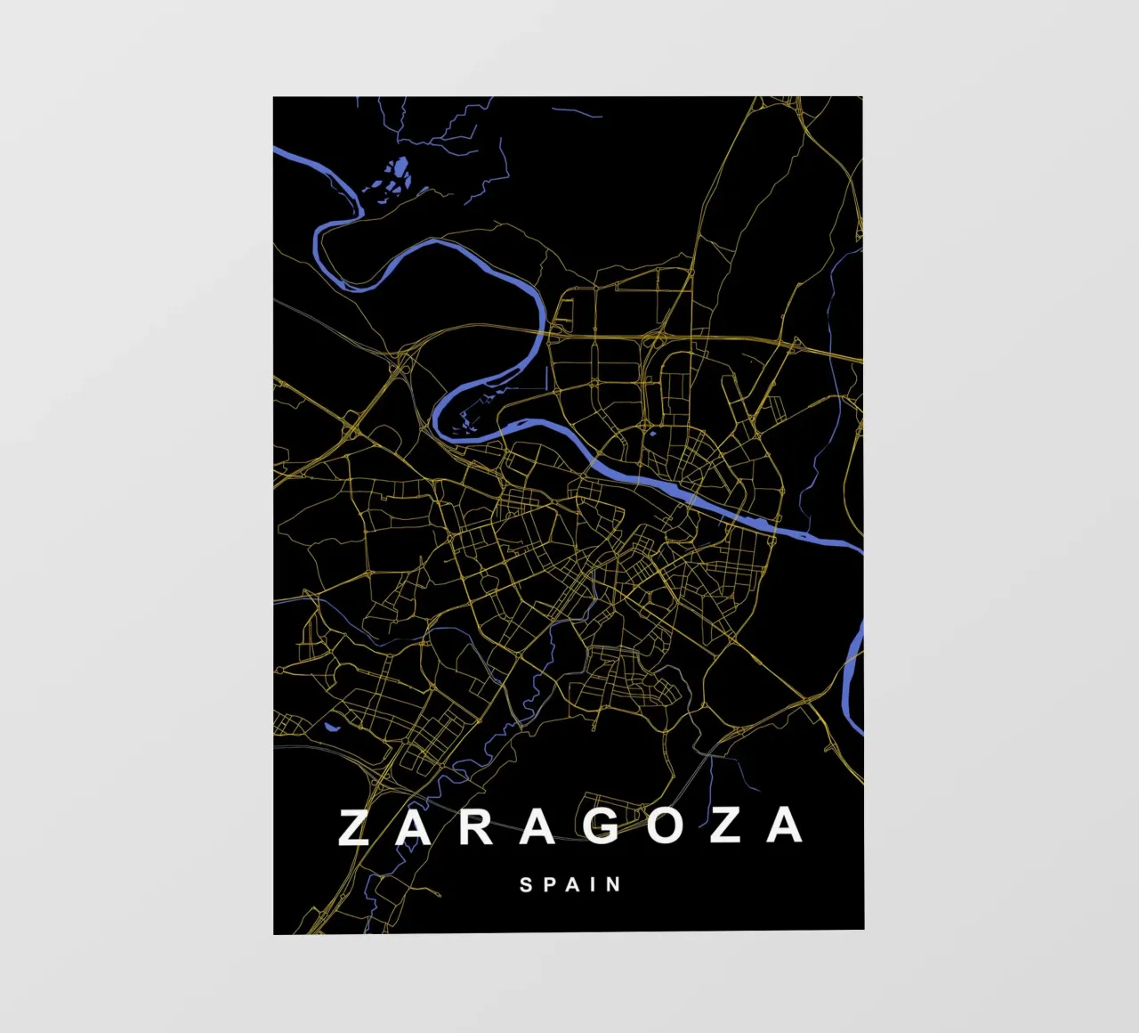 Saragozza Spagna - Mappa della città in nero e oro pellicola backlit da Cartographers Library