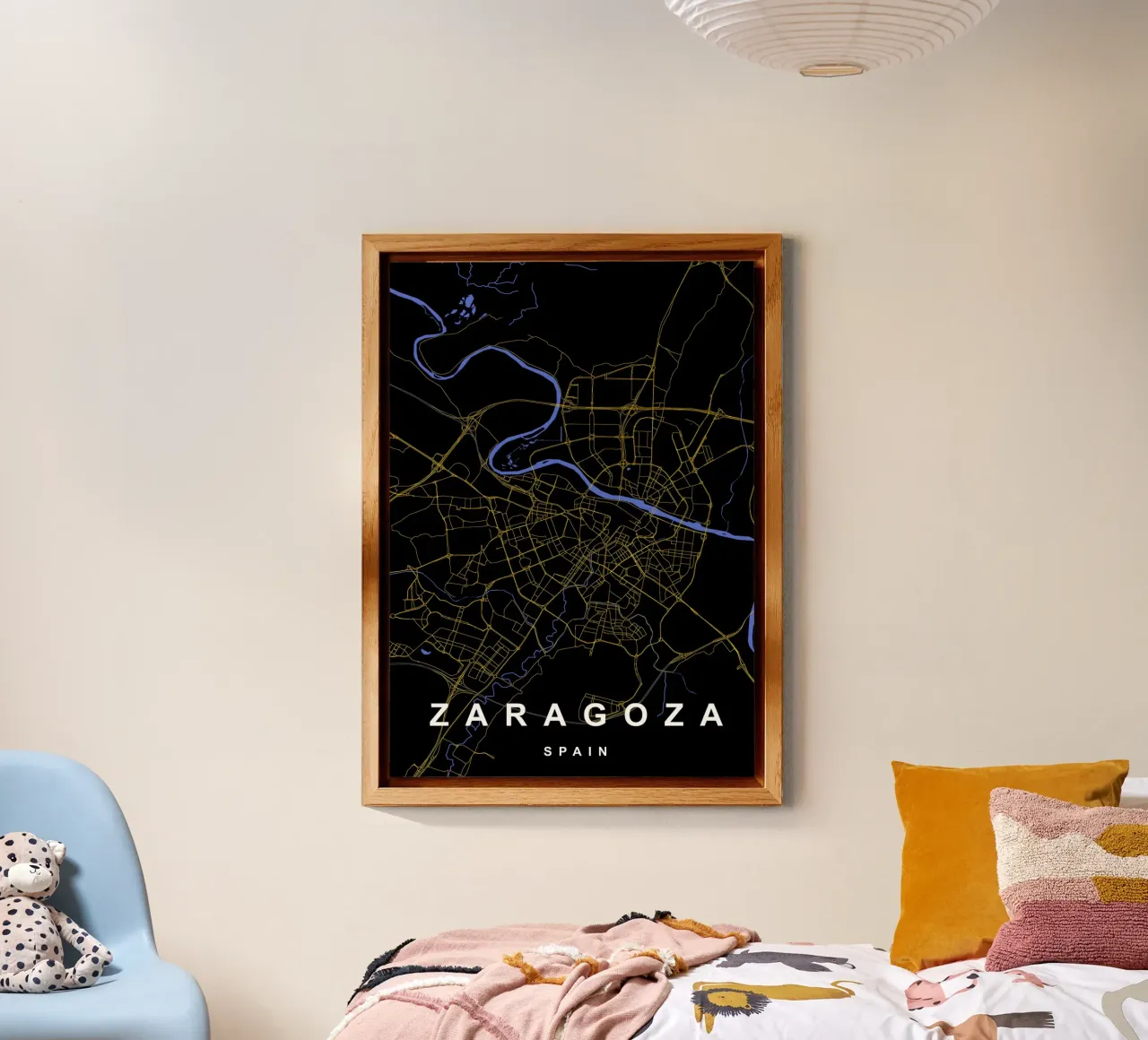 Saragozza Spagna - Mappa della città in nero e oro alluminio dibond da Cartographers Library
