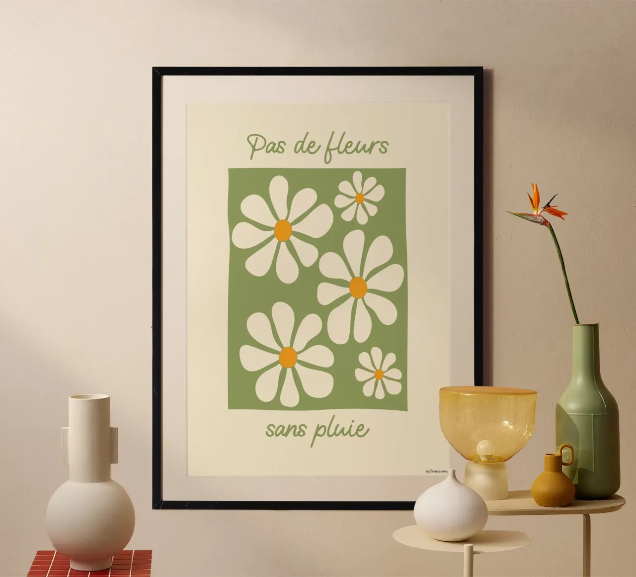 Illustration - Pas de fleurs sans pluie poster with plastic frame by Studio Luana