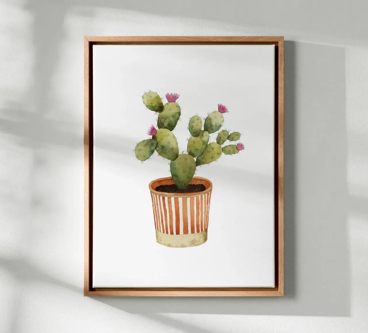 Blooming Potted Cactus canvas with Floater frame by karenmenzenbach