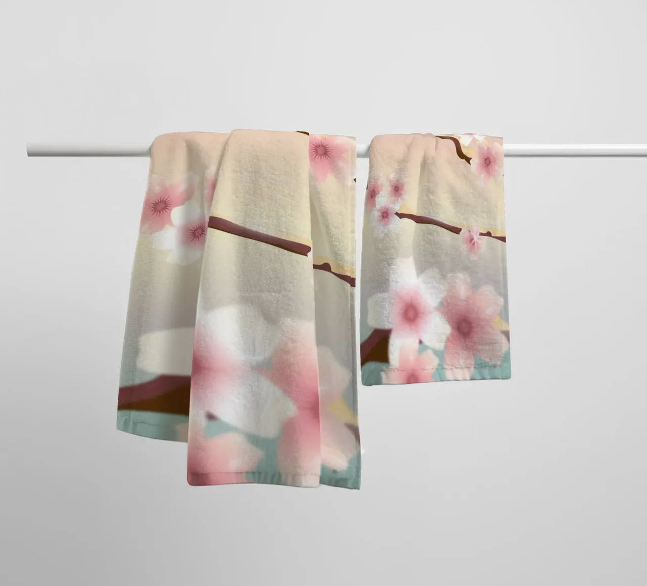 Rami di ciliegio in fiore - Delicato motivo primaverile in colori pastello asciugamano da bagno da namosh