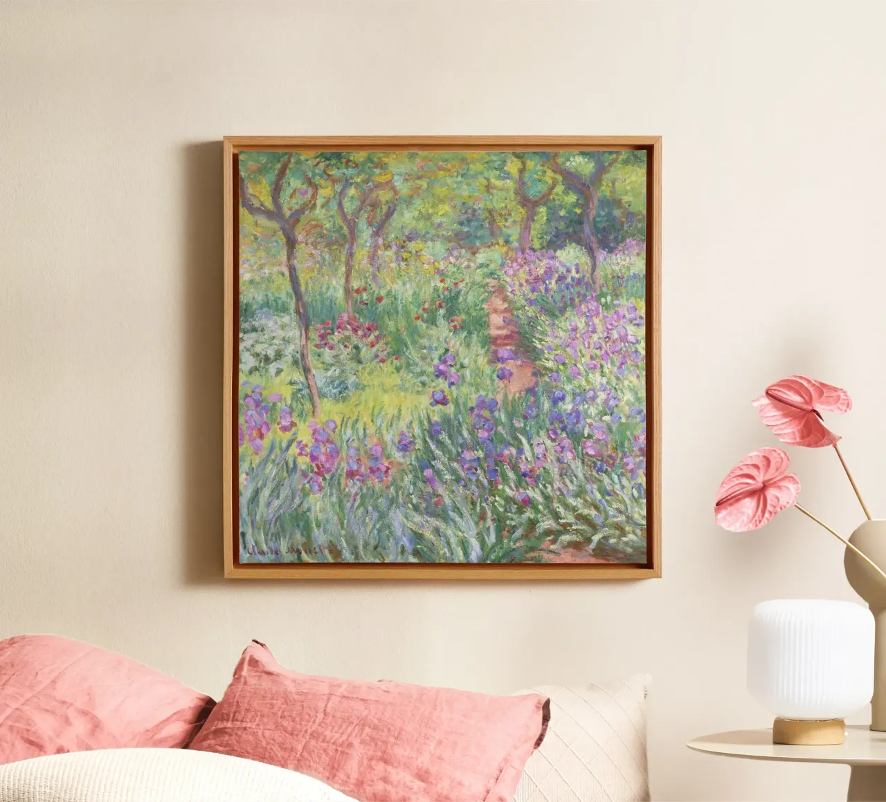 The Artist’s Garden in Giverny (1900) by Claude Monet canvas with Floater frame by Venus Art