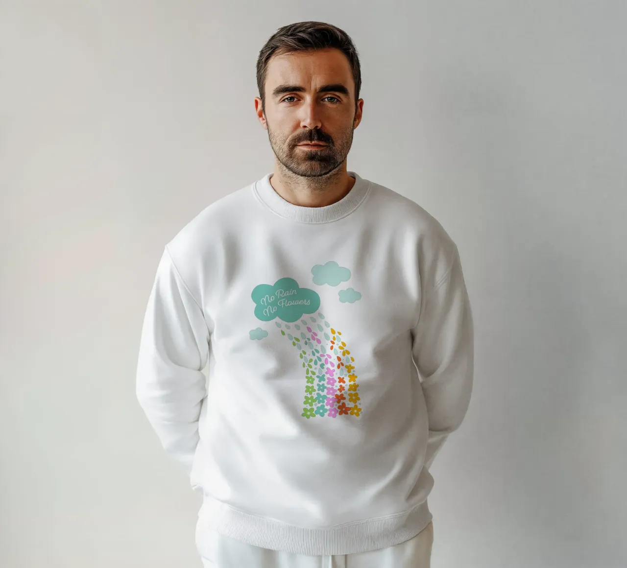 Si no llueve, no hay flores - Impresión artística infantil positiva con flores del arco iris sudadera de Dominique Vari