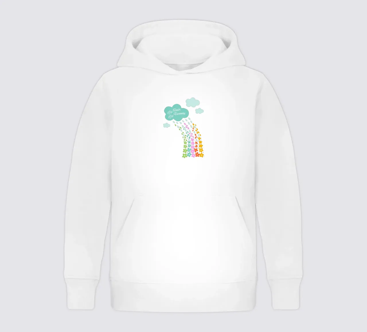 Si no llueve, no hay flores - Impresión artística infantil positiva con flores del arco iris sudadera con capucha para niño de Dominique Vari