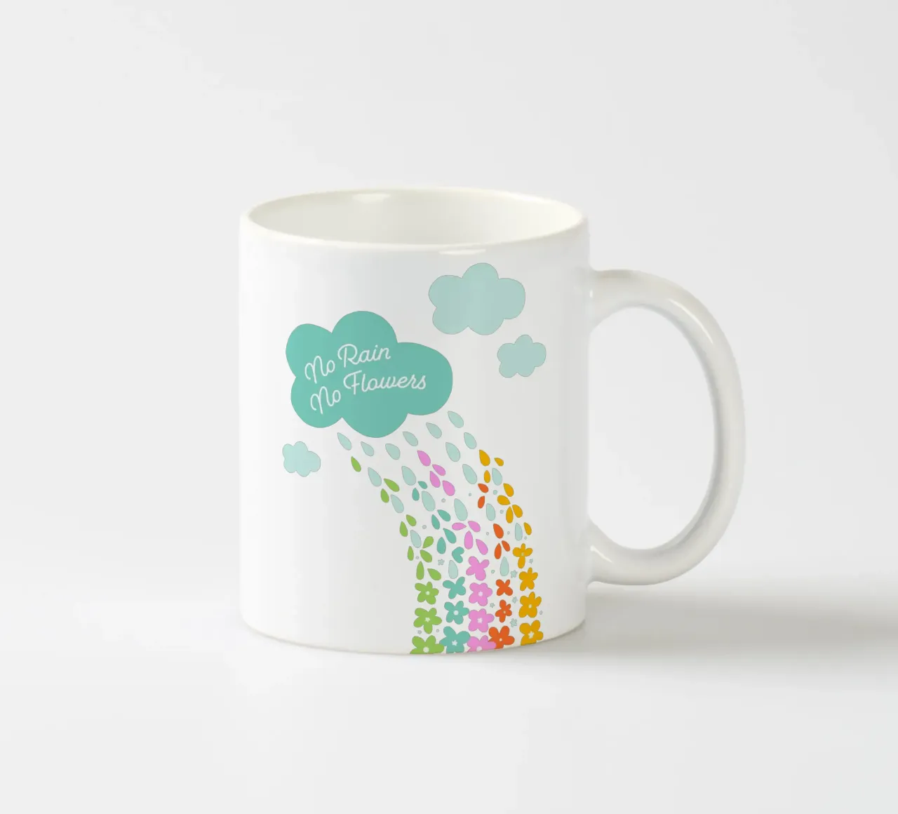Si no llueve, no hay flores - Impresión artística infantil positiva con flores del arco iris taza de cerámica de Dominique Vari