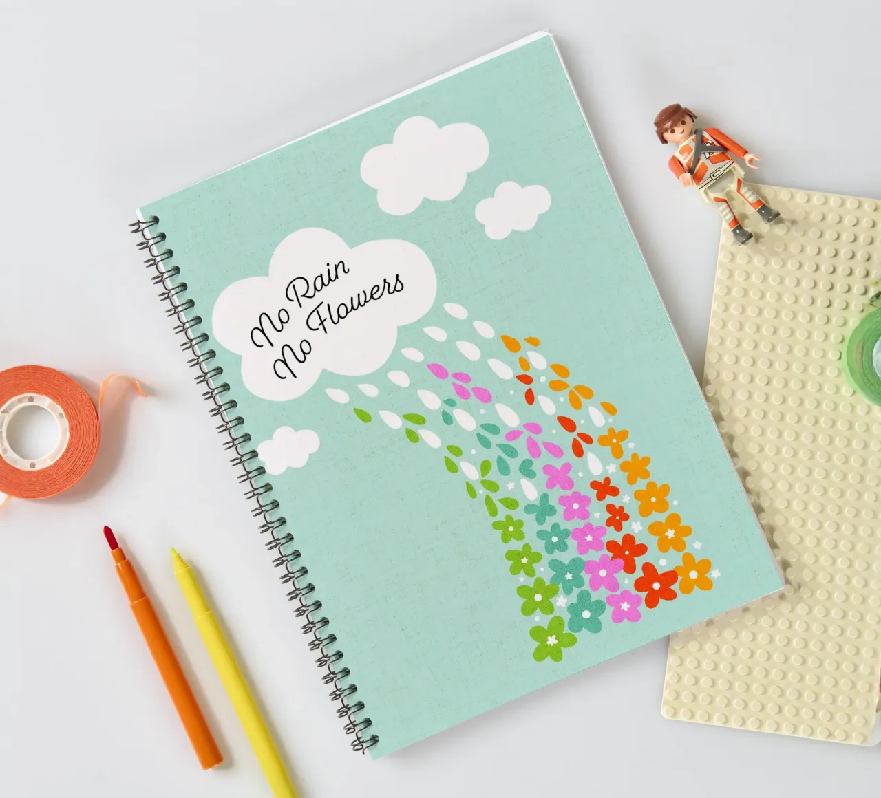 Si no llueve, no hay flores - Impresión artística infantil positiva con flores del arco iris cuaderno de espiral de Dominique Vari