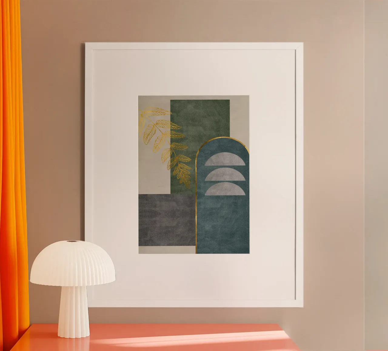 golden leafy branch poster con telaio in alluminio da ramosashop