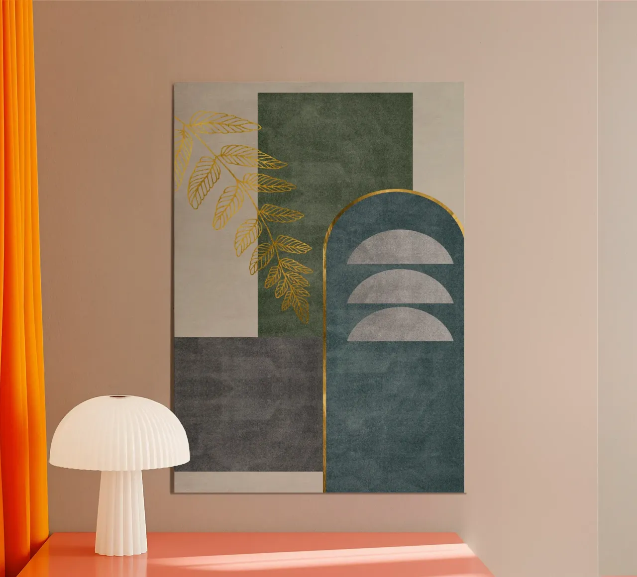 golden leafy branch poster con telaio in alluminio da ramosashop