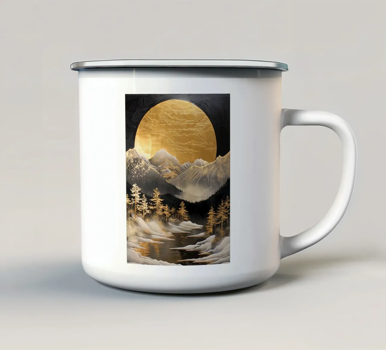 Mountains Forest Moon Landscape Golden tazza in smalto da Mateo