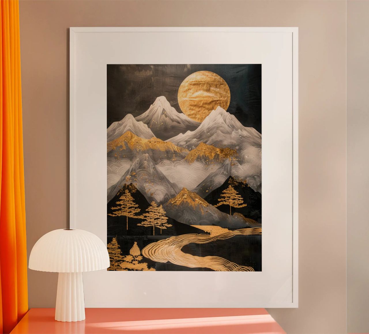 Mountains Moon Landscape Golden poster by Mateo