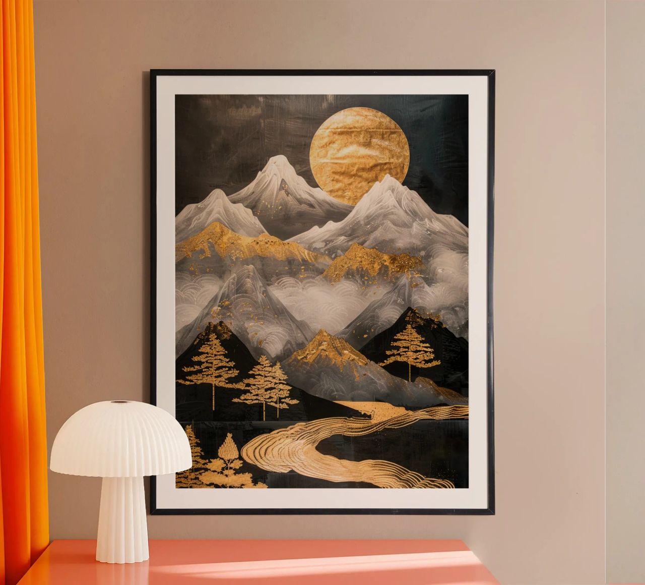 Mountains Moon Landscape Golden poster by Mateo
