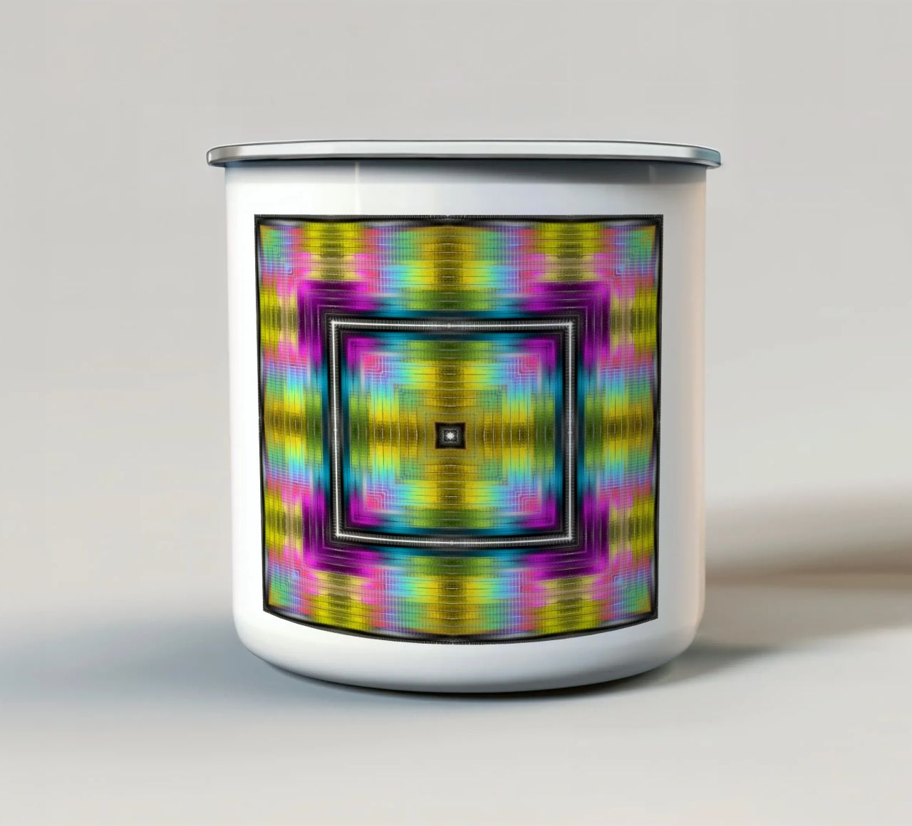 Caleidoscopio a 4 angoli incorniciato da luminosi spettri di colore tazza in smalto da Gürsel Yesil Digital Art