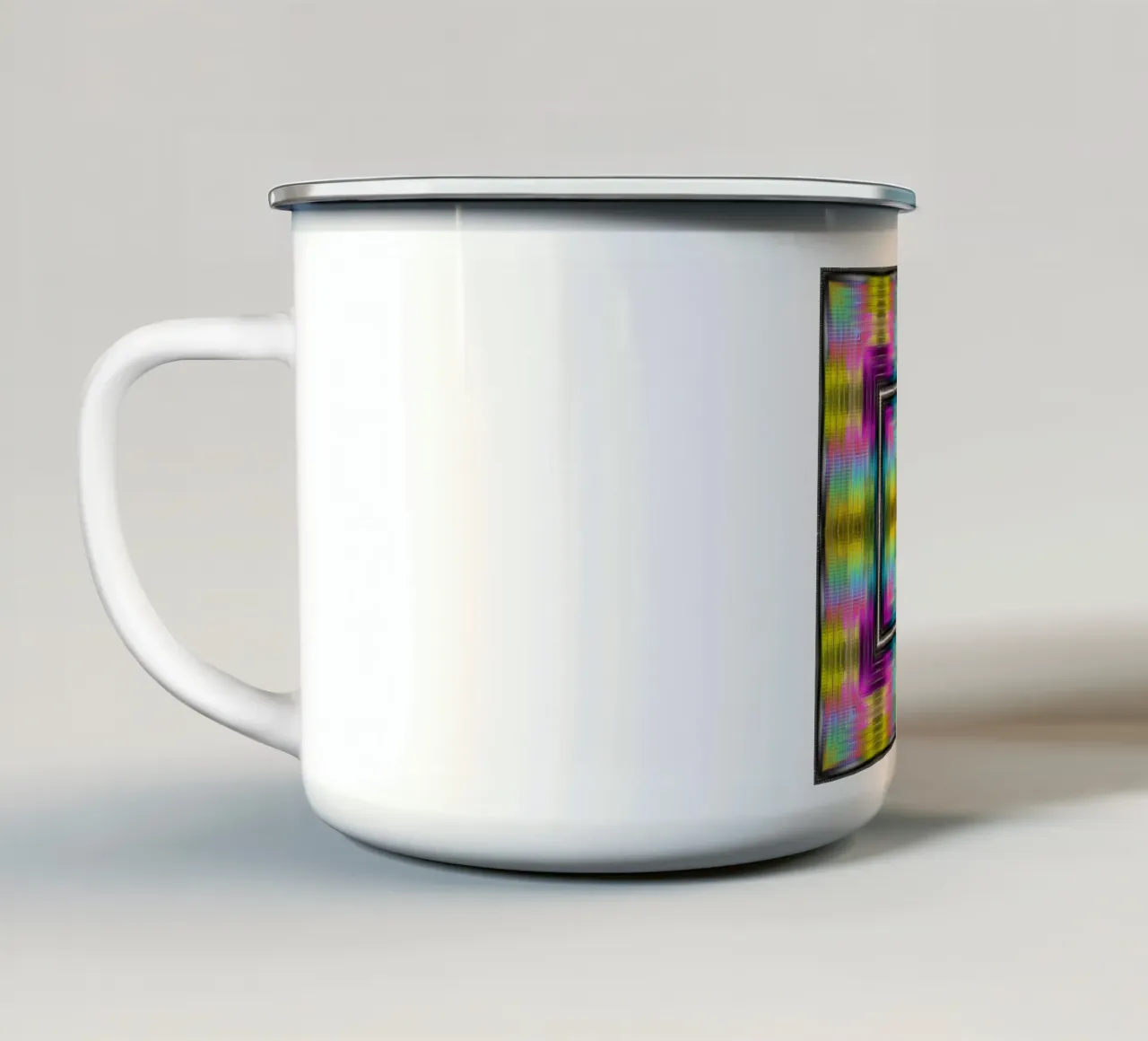 Caleidoscopio de 4 esquinas enmarcado por luminosos espectros de color taza de esmalte de Gürsel Yesil Digital Art